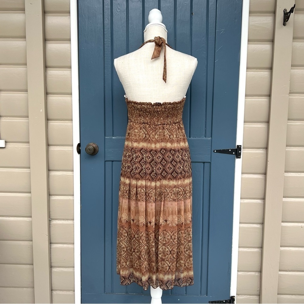 Vintage Halter Dress Boho Fall Earth-tone Women 
Size 4 Elegant Brown Patterned - Picture 3 of 6